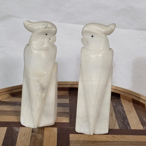 Antique Hand carved Alabaster Book Ends Birds Parrot Heavy Quality - Picture 4 of 11